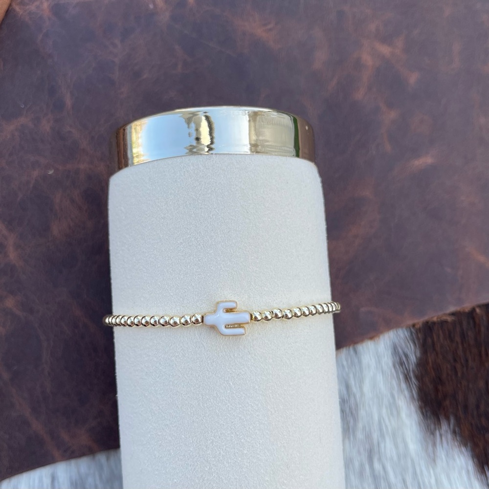 14kt gold plated beaded white cactus bracelet